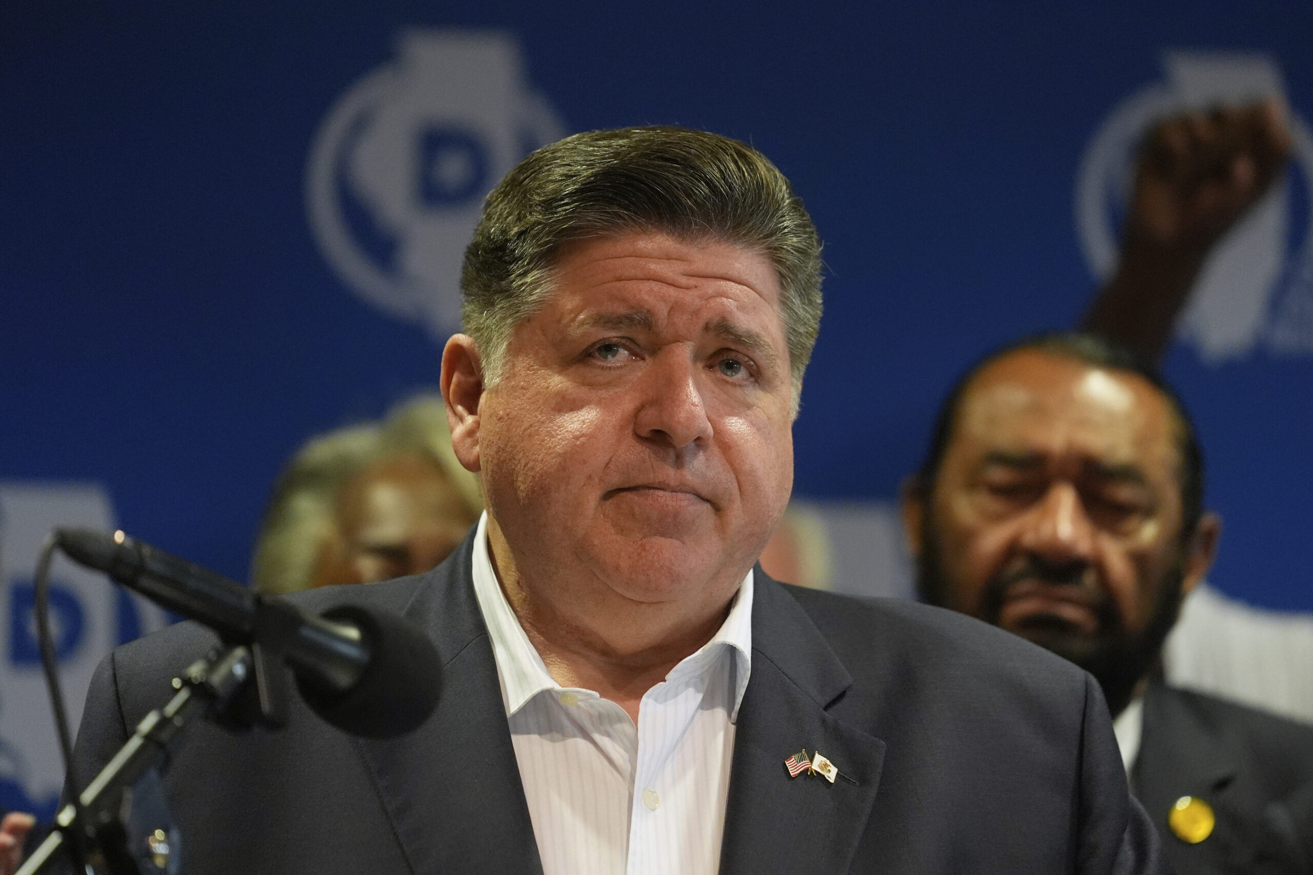 Illinois Governor JB Pritzker speaks during a news conference in Aurora, Illinois on Tuesday, Aug 5, 2025. 