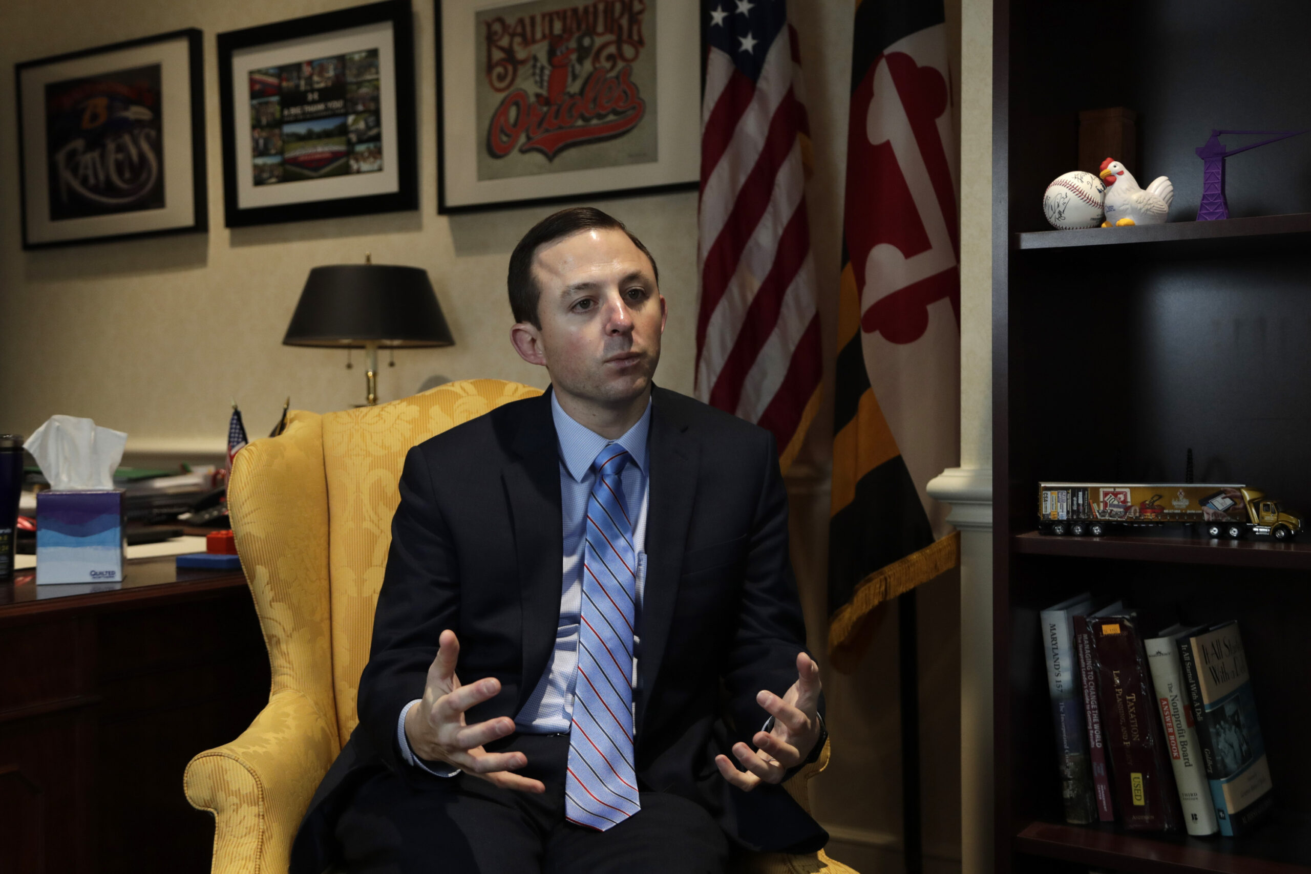 Maryland Senate President Bill Ferguson speaks with the The Associated Press during an interview at the State House, Jan. 2, 2020, in Annapolis, Maryland.
